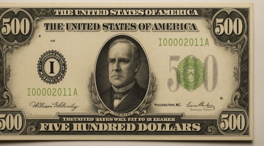 The $500 Bill- Rare American Currency Featuring President William McKinley